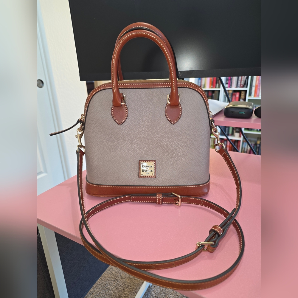 Dooney & Bourke Pebbled Leather Satchel Dome Zip Top Bag